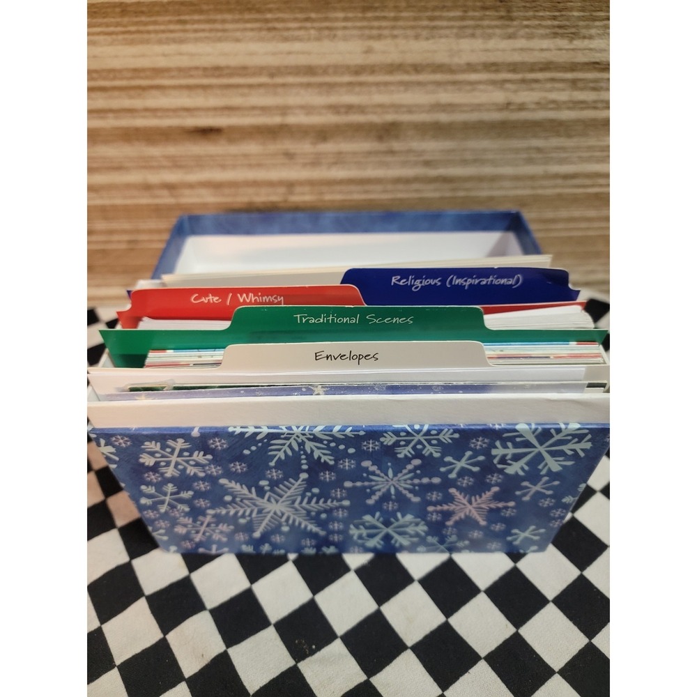 Assorted Greeting Cards Envelopes Lot With Snowflake Storage Organizer Box